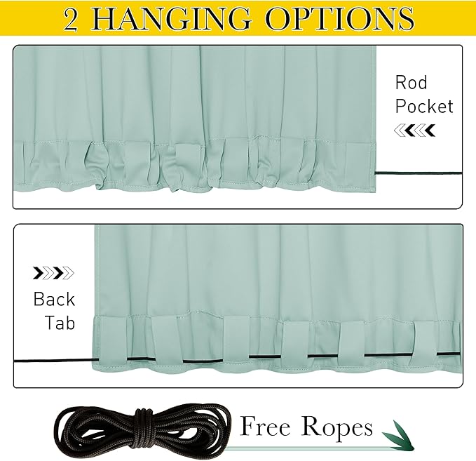 NICETOWN 2 Panels Waterproof Outdoor Curtains Fixed Grommet & Back Tab on Top & Bottom, Thermal Insulated Keep Rain & Sun Out Privacy Windproof Outdoor Draperies with Rope, W52 x L72, Aqua Blue