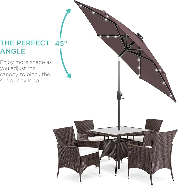 Best Choice Products 7.5ft Outdoor Solar Market Table Patio Umbrella for Deck, Pool w/Tilt, Crank, LED Lights - Deep Taupe