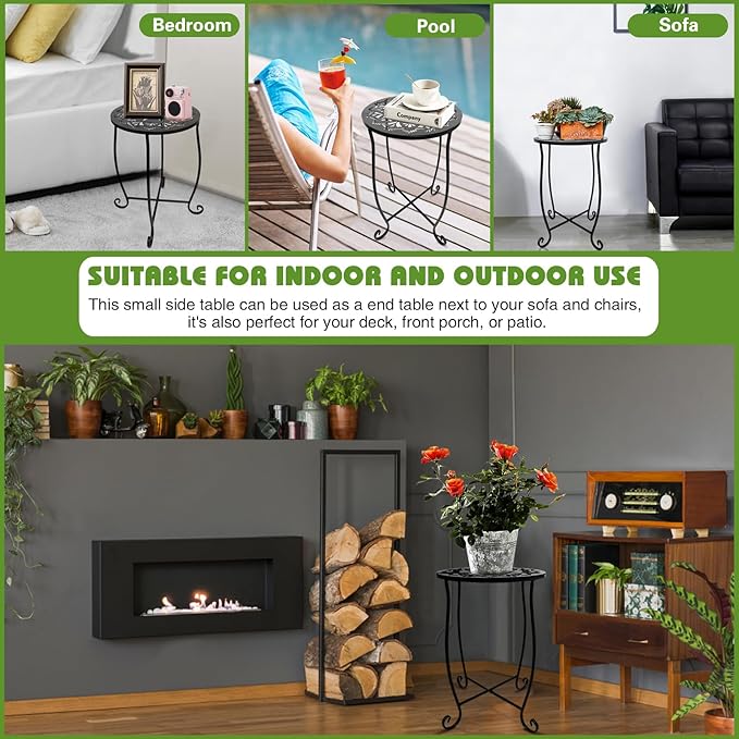 Fashion&cool Outdoor Side Tables, 2 Pack Patio Side Table, Weather Resistant Metal Small Round Outdoor End Table Side Table for Patio Yard Porch Balcony Garden Bedside, Plant Stand for Indoor Outdoor