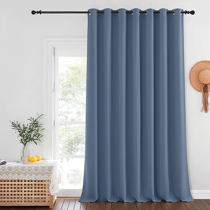NICETOWN Stone Blue Blackout Curtain 120 inch Length, Grommet Window Treatment Thelma Insulated Room Divider Sliding Door Drape for Bedroom/Living Room, 1 Panel, W100 x L120