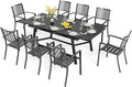 PHI VILLA 9 Pieces Outdoor Dining Set for 8, 84" Long Expandable Wrought Iron Table & Stackable Metal Chairs, Large Furniture Set for Patio, Deck, Yard, Porch - Black