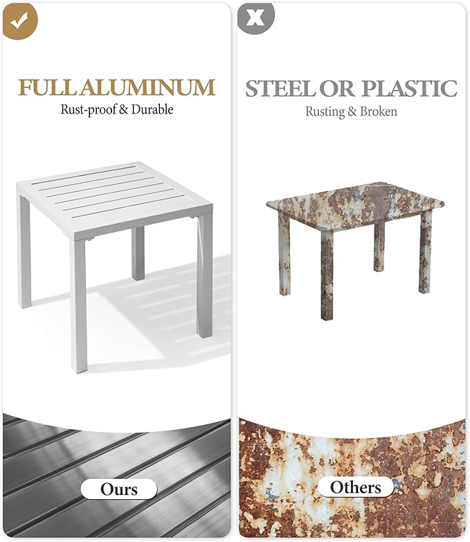 Crestlive Products Aluminum Outdoor Side Table Set of 2, Pool Lounge Chair Side Table, Weather Resistant Small Square Coffee End Table for Patio, Yard, Garden, Porch, Deck, Outdoor