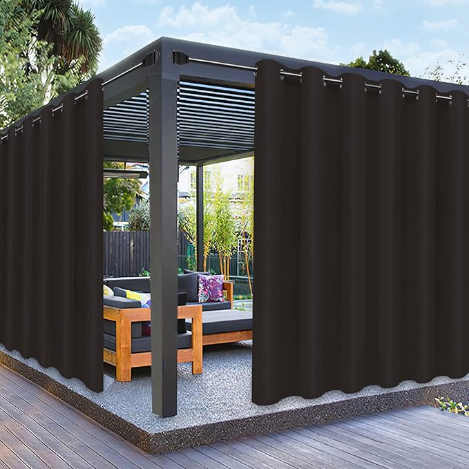 PureFit Outdoor Curtains for Patio Waterproof Weatherproof, UV Resistant Outside Curtains for Gazebo, Front Porch, Pergola, Sun Blocking Privacy Curtain, 100W x 84L inch, 1 Panel, Chocolate