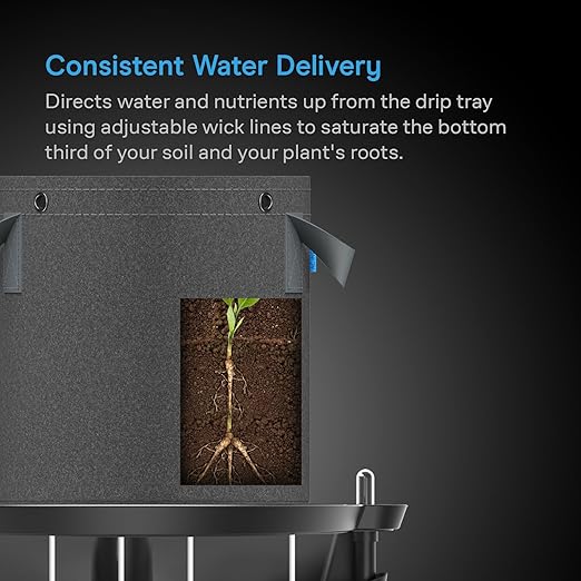 AC Infinity Self-Watering Fabric Pot Base XL, 4-Pack Auto-Irrigation Water Delivery System with Reservoir Meter, Extra Large Elevated Plant Saucers for Indoor Grow Tents, Greenhouses, Outdoor Gardens