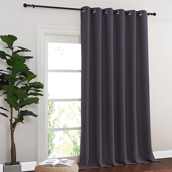 NICETOWN Blackout Room Divider Curtains for Sliding Glass Doors 102 Inches Long 1 Panel, Extra Wide Curtains for Doorway Patio Bedroom Living Room (Greyish Purple, 80Wx102L, 1 Panel)