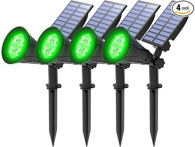 T-SUNUS Green Solar Landscape Spot Lights 4 Pack, IP65 Waterproof Garden Outdoor Spotlights Auto On/Off for St. Patrick's Day Halloween Christmas, Security Spotlight for Flag Tree Patio Driveway Pond