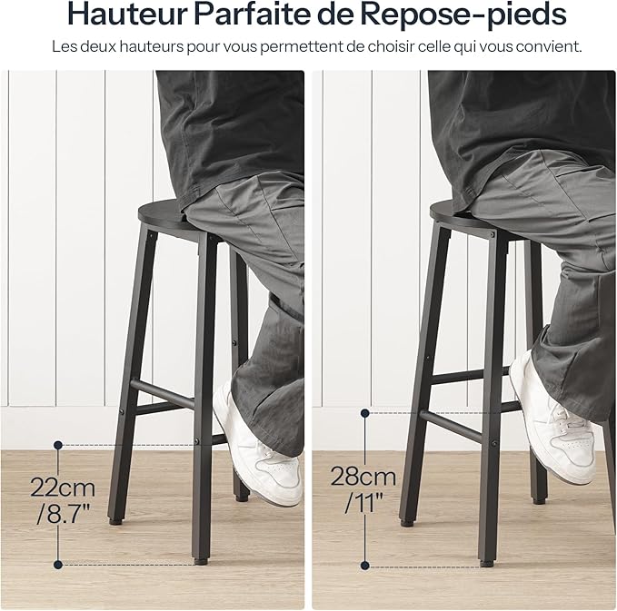 HOOBRO Bar Stools, Bar stools Set of 2,Counter Height Bar Stools, 24.8" Barstools for Kitchen Island, Industrial Kitchen Bar Chairs, for Dining Room, Bar, Black BB07BY01G1N2