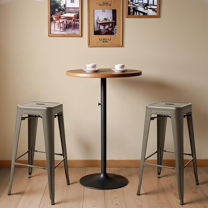 Furmax 30 Inch Metal Bar Stools Set of 4, Counter Height Backless Stools, Industrial Bar Chairs Patio Stool Stackable Backless Stool for Kitchen/Dining Room/Bistro/Patio Indoor Outdoor (Gun)