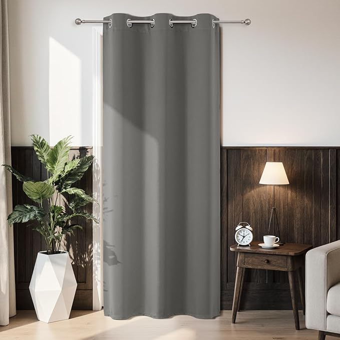 Joydeco Blackout Door Curtain for Doorway Privacy 78 Inches Long, Grommet Closet Curtain for Open Closet, Room Divider for Bedroom Living Room (Light Grey, 40Wx78L, 1 Panel)