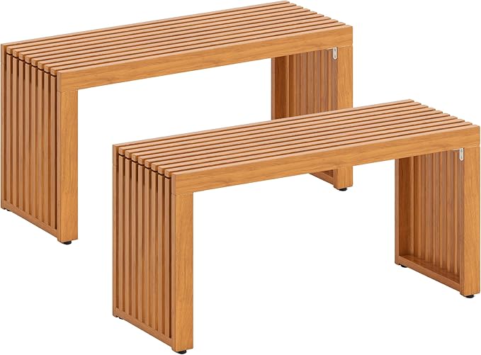 Tangkula Patio Acacia Wood Bench, 36” Outdoor All-Slat Wood Bench for 2 People, 800 lbs Capacity, Outdoor Backless Seating Furniture for Park, Garden, Yard, Porch (2,Teak)