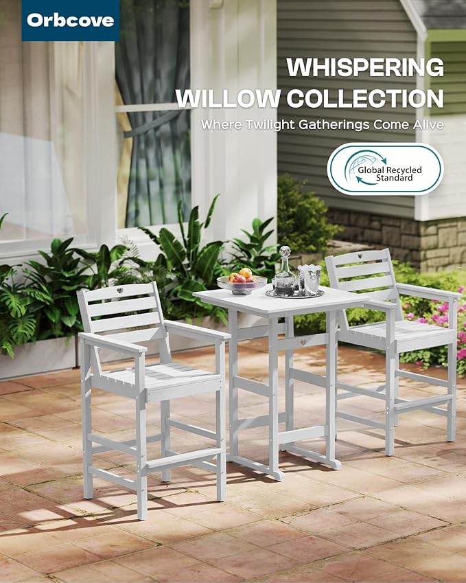 Patio Bar Table,Adirondack Chairs and Table 3 Pieces Set, Bar Height Chairs Set of 2 and Bar Table, Outdoor Bar Stools Set,Weather-Resistant Outdoor Furniture for Deck, Balcony, Poolside Easy Assembly