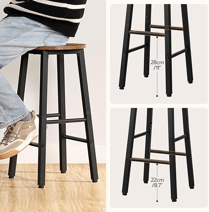 HOOBRO Bar Stools, Barstools Set of 4,Counter Height Barstools, 24.8" Bar Stools for Kitchen Island, Industrial Bar Chairs, for Dining Room, Kitchen, Bar, Rustic Brown and Black BF07BYP401G1