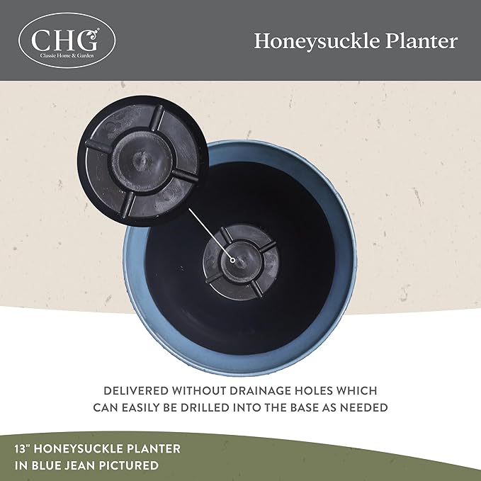 Classic Home and Garden Honeysuckle Resin Planters - Lightweight Indoor & Outdoor Plant Pots - UV-Resistant Plastic Flower Pots - Pot Planters for Flowers & Herbs (13" Fossil)