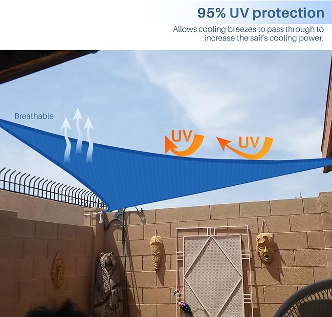E&K Sunrise 15' x 15' x 15' Sun Shade Sail Triangle Canopy Shade Cover UV Block for Patio Backyard Garden Outdoor (Blue)