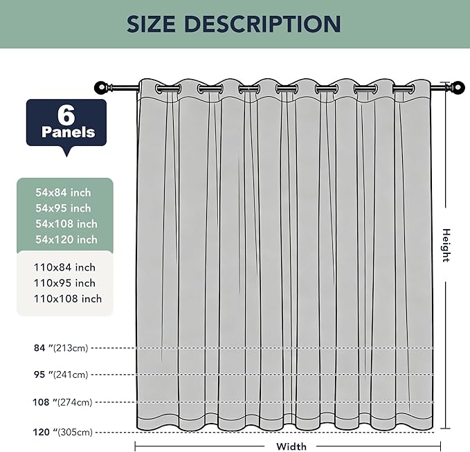 Extra Wide Outdoor Curtains Waterproof for Patio - 6 Panels Privacy Weatherproof Outside Curtains with Grommets for Gazebo, Pergola, Porch, Cabana, Balcony, 110 x 84 Inch, Cream