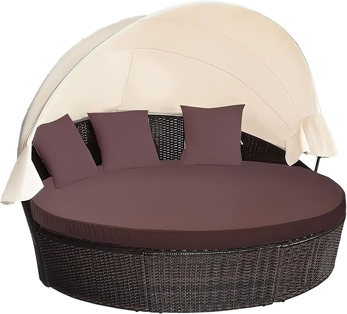 MICTONY Outdoor Daybed Cushion Cover, 66" Replacement Daybed Cover with Elastic Band, Sun Bed Cushion Cover, Outdoor Round Bed Cushion, Cover ONLY (Daybed NOT Included), Brown