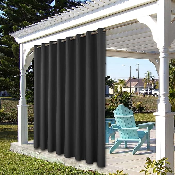 BONZER Outdoor Waterproof Curtains for Patio Extra Wide Grommet Light Filtering Outside Curtains for Gazebo, Porch, Pergola, Pavilion, 1 Panel, 150W x 108L inch, Charcoal