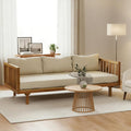 Merax Solid Acacia Wood Couch Chaise Lounge Chair Indoor, 3 Seater Daybed Sofa Couches with Cushions & Pillow, Heavy Frame Day Bed for Living Room, Office, Outdoor, Balcony, Patio, Water Resistant
