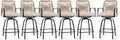 Outdoor Bar Stools Set of 6, 360° Swivel Metal Frame, Wicker Patio Bar Height Stools with Cushion, All-Weather Rattan Chair Design for Patio Backyard, Lawn Garden, Balcony, Poolside