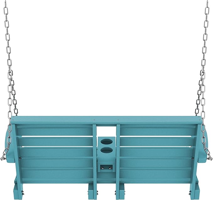 KINGYES Outdoor Hanging Porch Swing, 2 Seat Patio Swing Chair with Cup Holders, Waterproof Swing Chair Bench for Courtyard & Garden, 660LBS Weight Capacity, Aruba Blue