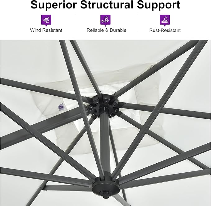 PURPLE LEAF 8'×8' Patio Cantilever Umbrella with Base Included Offset Outdoor Umbrella with cover Square umbrella outdoor patios for Backyard Pool Garden White