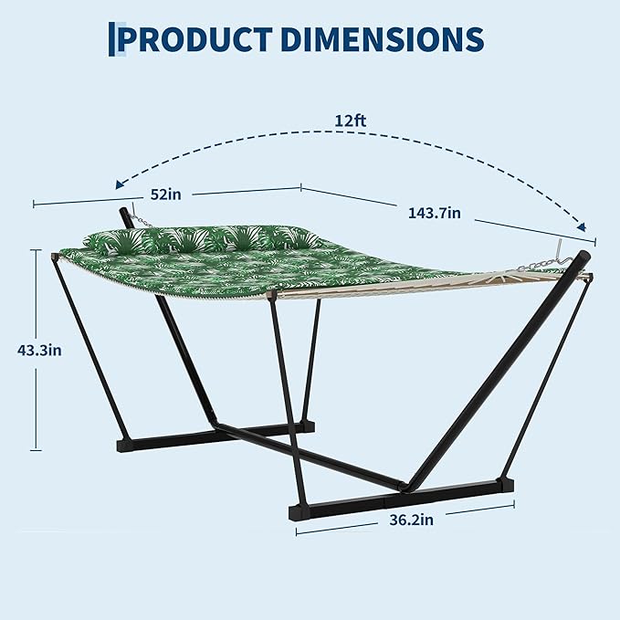 Double Hammock with Heavy-Duty Steel Stand, 2 Person Portable Hammock, 450LBS Max Weight Capacity, Easy Assembly, Ideal for Indoor, Backyard, Camping & Outdoor Use