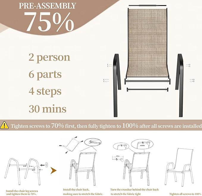 MAMIZO Patio Dining Chairs, Stackable All Weather Teslin Chair, Heavy Duty Outdoor Breathable Chairs Set, w/Armrests, Upgraded Chair FeetW/Strenthened Iron Spacers, 330 LBS (4, Brown)