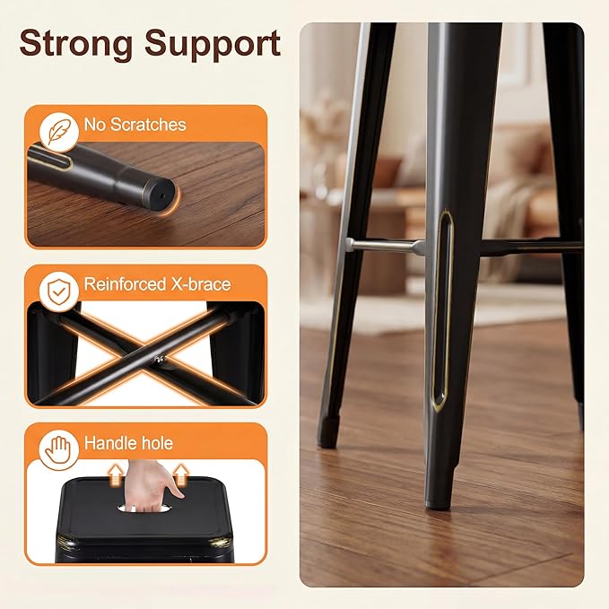 Shahoo 30 Inches Metal Bar Stools Counter Height Stackable Backless Stools, Industrial Patio Stools Indoor Outdoor Metal Kitchen Stools Set of 4 (Black Gold, 30'')