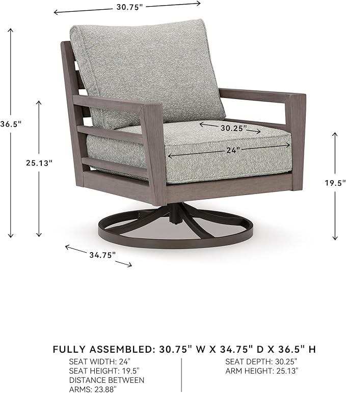 Signature Design by Ashley Hillside Barn Urban Nuvella Weather Resistant Fabric Outdoor Swivel Lounge with Cushion, Light Brown & Light Gray