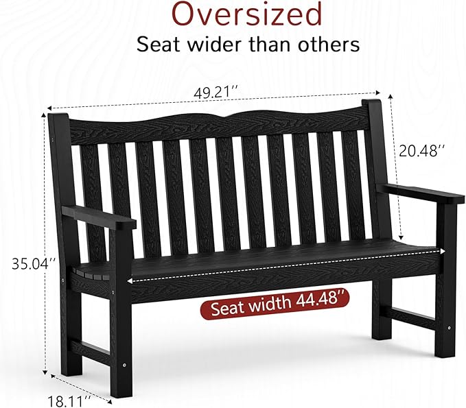 Stoog 4-Piece Patio Furniture Set, All-Weather Outdoor Dining Set, Include 1 Outdoor Bench, 2 Outdoor Chairs and 1 Coffee Table, Black