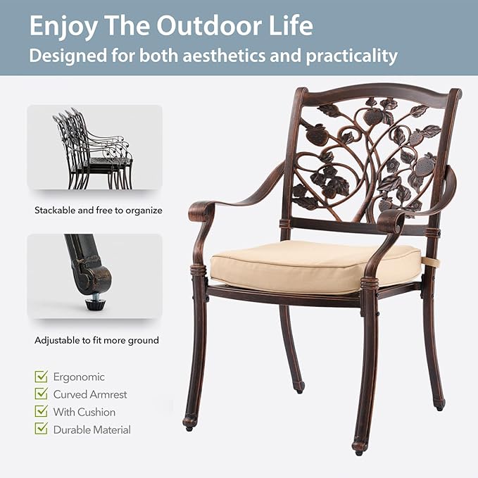 9-Piece Cast Aluminum Patio Furniture, Outdoor Dining Sets for 8 Include 87" Rectangular Patio Dining Table and 8 Stackable Chairs with Cushions & Umbrella Hole (Copper Red)