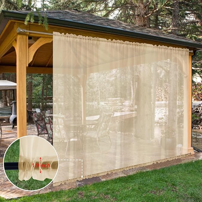 SpaceDresser Waterproof Outdoor Sheer Curtains for Patio - 2 Panels Rod Pocket Indoor Voile Sheer Curtain for Living Room,100W x 96L inch, Beige