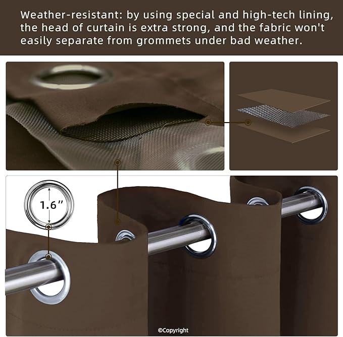 Waterproof Outdoor Curtain W105 x L108 - Grommet Top Sunlight Blocking Window Treatment Drapes Blackout Curtains for Home Bedroom Living Room Outdoor Patio Porch Pergola Cabana Gazebo (2 Panels)