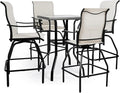 LEVELEVE Patio Bar Set 5pcs Swivel Bar Stools Outdoor Bistro Textilene Furniture Stability All-Weather Set with Height Table (5, Beige Fabric)
