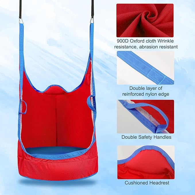 Upgraded Kids Pod Swing Chair,Child Hanging Hammock Chair,900D Oxford Cloth Pod Swing Seat for Indoor and Outdoor with All Accessories