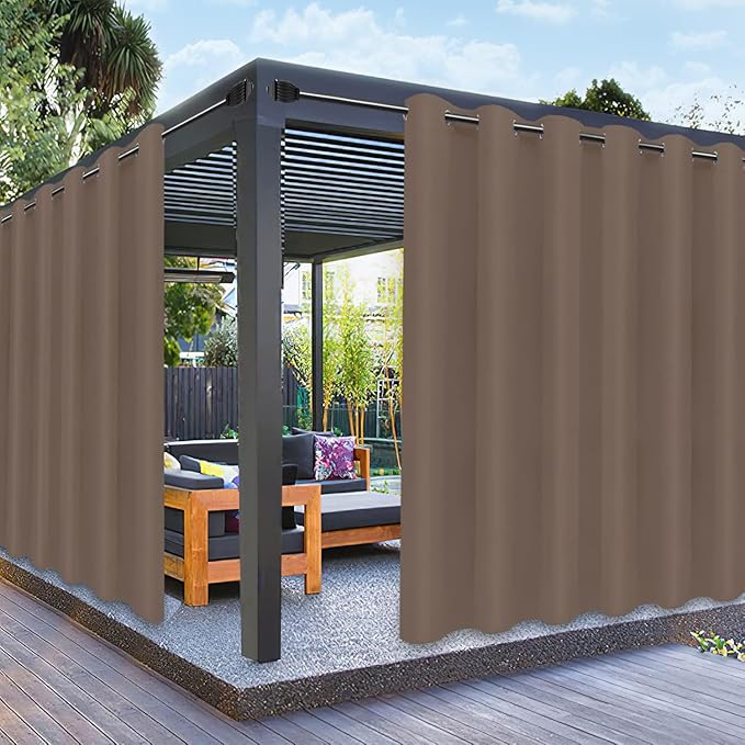 PureFit Outdoor Curtains for Patio Waterproof Weatherproof, UV Resistant Outside Curtains for Gazebo, Front Porch, Pergola, Sun Blocking Privacy Curtain, 100W x 95L inch, 1 Panel, Camel