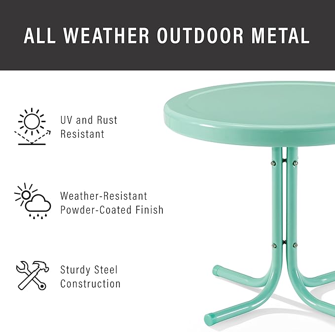 Crosley Furniture Griffith Weather Resistant Retro Metal Outdoor Side Table for Patio, Deck, Porch, Aqua
