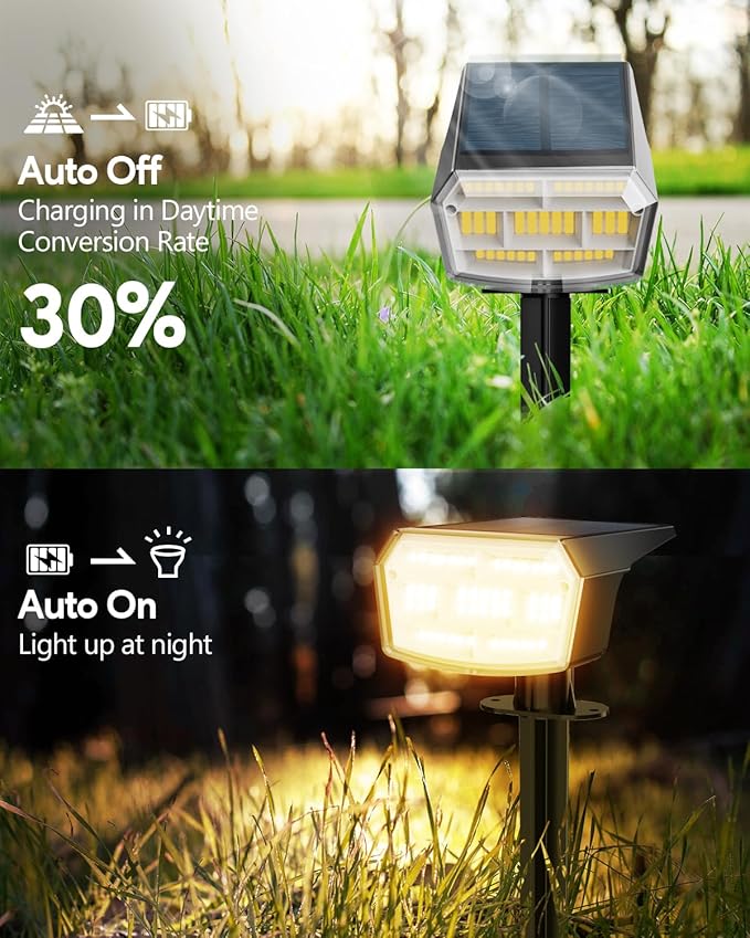 HIBOITEC Solar Spot Lights Outdoor Waterproof 59LED Landscape Lights Solar Powered Uplights Adjustable Brightness Dusk to Dawn for Outside Garden Yard Trees 6 Packs Warm White