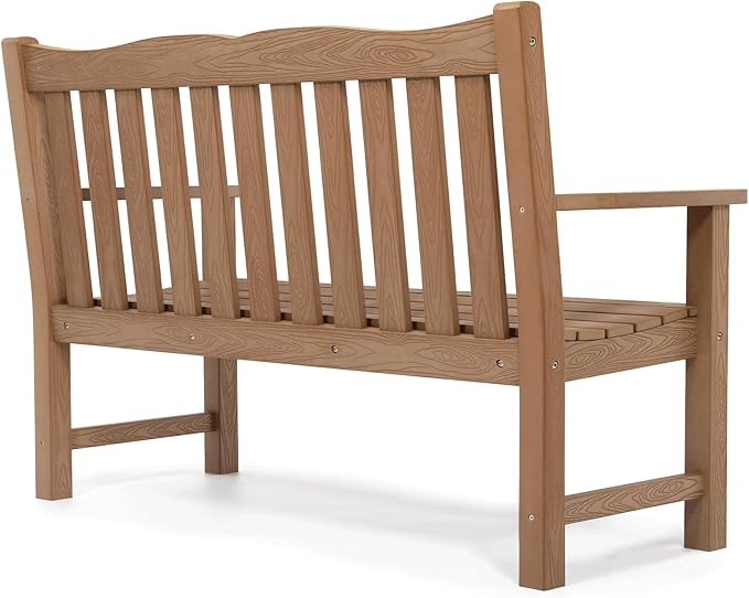 Stoog Oversized All-Weather Garden Bench & Chairs Set, 3-Piece Patio Furniture Set, Include 2 Chairs and 1 Garden Bench, for Porch, Backyard, Lawn, Pool and Deck, Teak