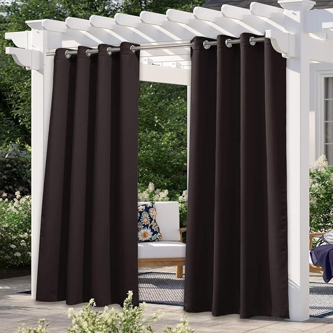 NICETOWN 2 Panels Brown Outdoor Curtains for Patio Waterproof 84 inches Long, Rustproof Grommet Blackout Indoor Outdoor Thermal Insulated Vertical Drapes for Gazebo & Deck, W52 x L84