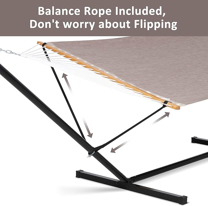 SUNCREAT Portable Hammock with Stand Included, Stand Alone Backyard Hammock for 2 Person, 450 lbs Capacity, Brown
