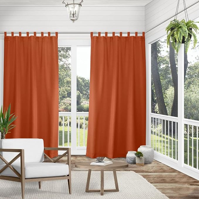 Exclusive Home Cabana Solid Indoor/Outdoor Light Filtering Hook-and-Loop Tab Top Curtain Panel Pair, 54"x96", Mecca Orange