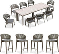 PURPLE LEAF 8-Piece Patio Dining Set Outdoor Furniture Rectangular Table and Chairs Set with Aluminum Frame and Wicker Rattan for Garden Deck Backyard Kitchen Gray Outdoor Set with Counter Stools
