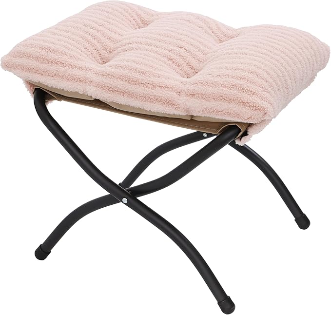 15"(H) Folding Ottoman, Foldable Footrest Stool, Portable Small Foot Stool for Couch, Collapsible Foot Rest Ottoman for Sofa, Accent Padded Ottomans for Living Room, Bedroom, Stripe Pink