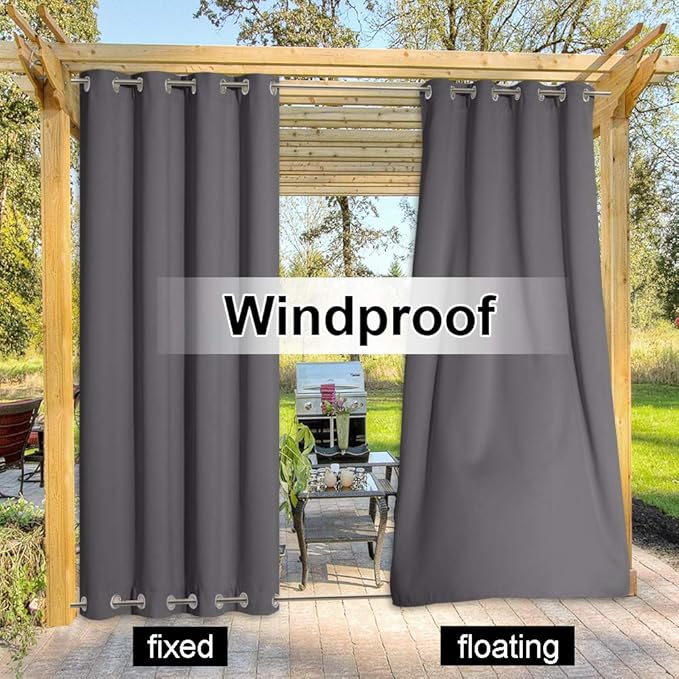 NICETOWN Outdoor Curtain for Patio Waterproof Extra Wide 100", Blackout Vertical Blinds Thermal Insulated Rustproof Top & Bottom Grommet Indoor Outdoor Divider for Public Space, Grey, 1 Piece, 84" L