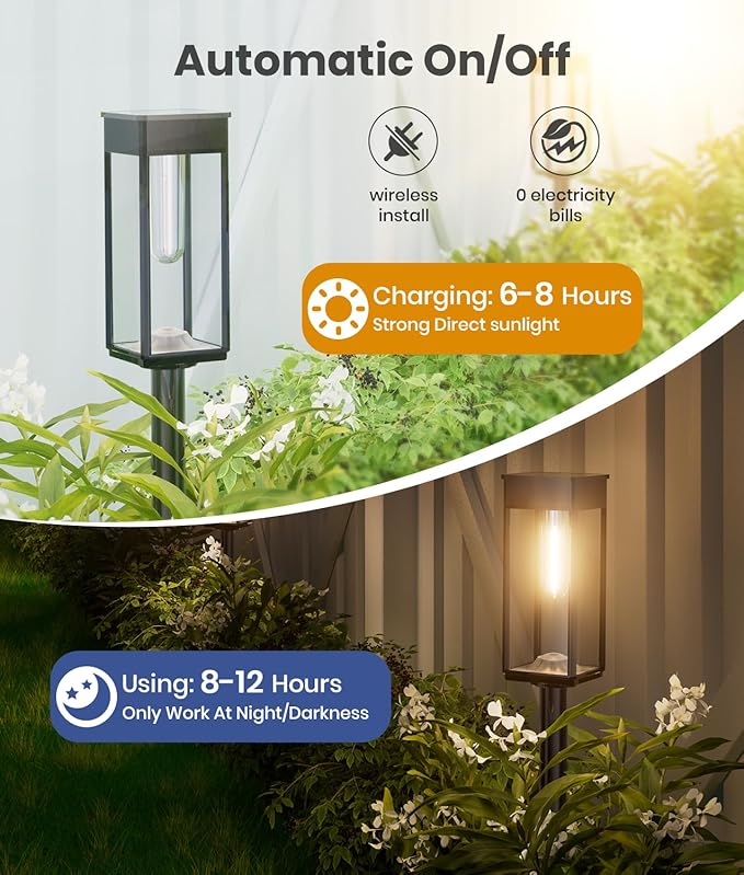 Bright Solar Lights Outdoor, 6 Pack Solar Pathway Lights Outdoor, Auto On/Off, IP65 Waterproof Solar Garden Lights Solar Powered Landscape Lighting for Yard Patio Walkway Driveway Pathway