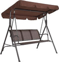 Porch Swing with Adjustable Canopy for Adults 3-Seat Outdoor Waterproof Textilene & Steel Frame Patio Swing Bench for Backyard Lawn Garden Brown