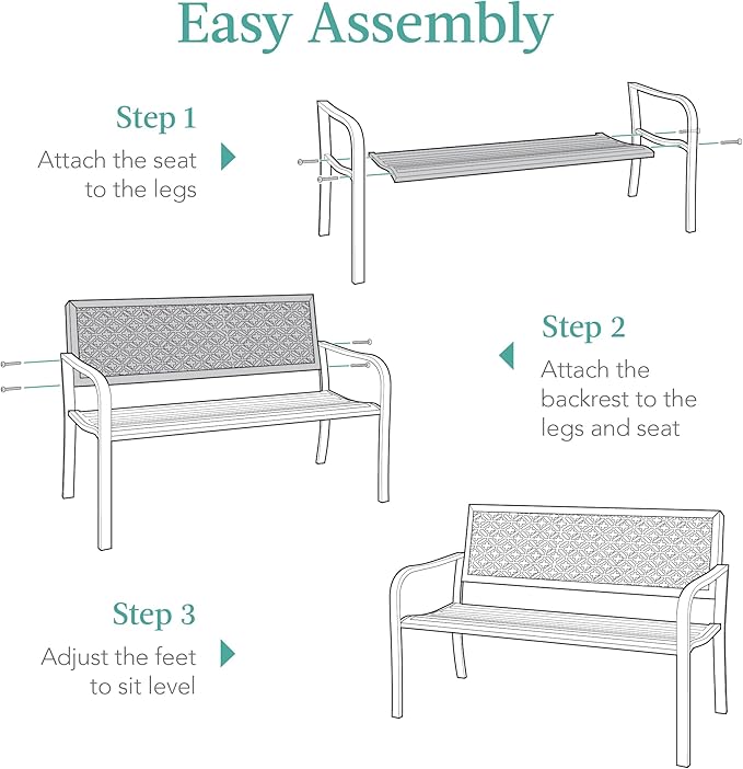 Best Choice Products Outdoor Bench 2-Person Metal Steel Benches Furniture for Garden, Patio, Porch, Entryway w/Geometric Backrest, 790lb Capacity - Mint Green