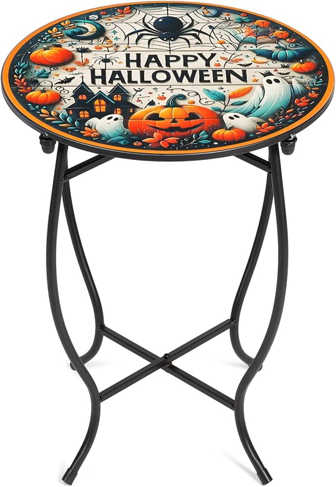 Metal Indoor Outdoor Side Table,14" Diameter Round Plant Stand for Flower Pots Vase Home Decor, Weather Resistant Patio Accent Table Plant Stand for Indoor Outdoor Use, Easy Assemble