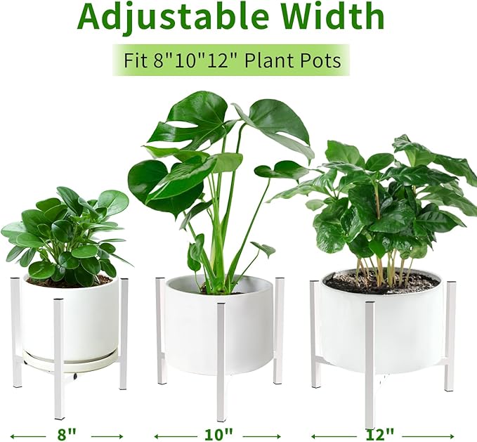 Aripark Plant Stand Indoor Adjustable, Metal Modern Plant Stands, Heavy Duty Stable Plant Pot Small Flower Holder Indoor Outdoor Corner, Fit 8 9 10 11 12 inch Pots, White (Pot & Plant Not Included)